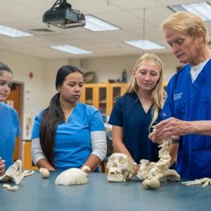 解剖学教授在教学生关于骨骼的知识