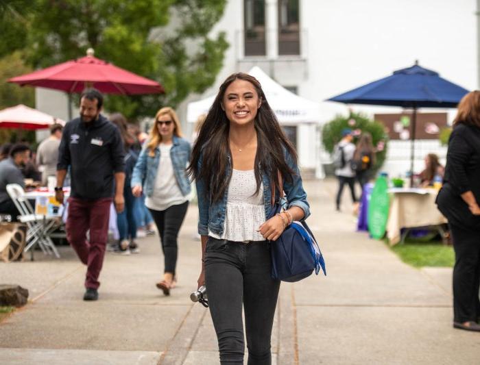 A student walking around saint mary's college